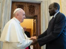 Pope Francis meeting with President Salva Kiir Mayardit of the Republic of South Sudan on March 16, 2019. 