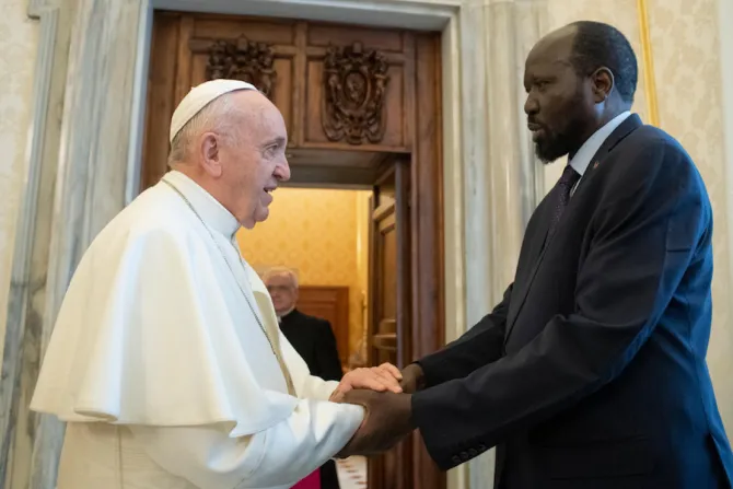 Pope Francis meeting with President Salva Kiir Mayardit of the Republic of South Sudan on March 16 2019 Credit Vatican Media  CNA