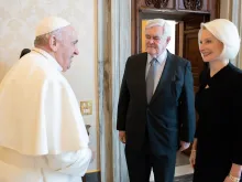 Pope Francis meets Ambassador Callista Gingrich and Newt Gingrich at the Vatican Jan. 15, 2021. Credit: Vatican Media.