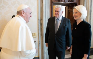 Pope Francis meets Ambassador Callista Gingrich and Newt Gingrich at the Vatican Jan. 15, 2021. Credit: Vatican Media.