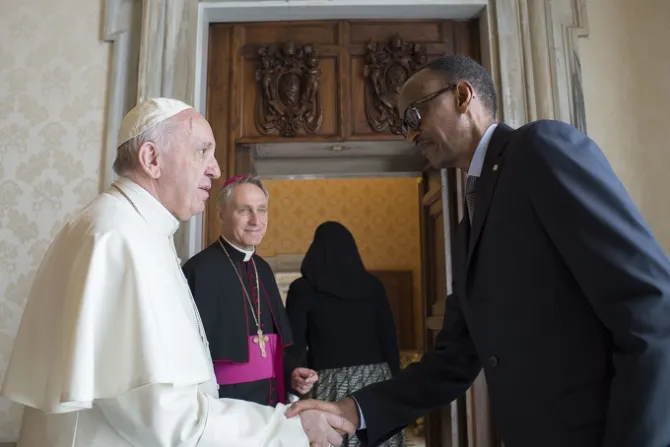 Pope Francis meets Rwandan president Paul Kagame at the Vatican March 20 2017 Credit LOsservatore Romano CNA