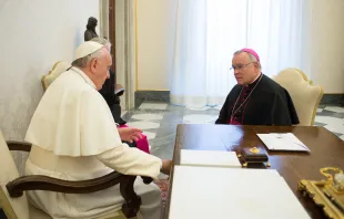 Pope Francis meets with Archbishop Charles Chaput of Philadelphia at the Vatican on Feb. 6, 2015. Photo courtesy of the Archdiocese of Philadelphia. 