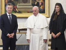Pope Francis meets at the Vatican with Argentine president Mauricio Macri and his wife Juliana Awada, the first beneficiaries of the new protocol, Feb. 27, 2016. 