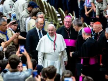 Pope Francis meets with European scouts during Euromoot Aug. 3, 2019. 