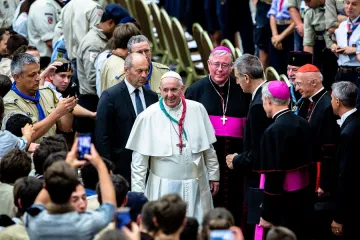 Pope Francis meets with European scouts for Euromoot Aug 3 2019 Credit Daniel Ibanez