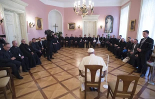 Pope Francis meets with Jesuits in Krakow July 30, 2016.   L'Osservatore Romano.