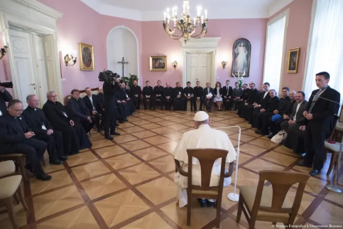 Pope Francis meets with Jesuits in Krakow July 30 2016 Credit LOsservatore Romano CNA