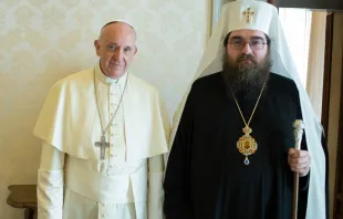 Pope Francis meets with Metropolitan Ratislav, Archbishop of Prešov, at the Vatican, May 11, 2018.   Vatican Media.