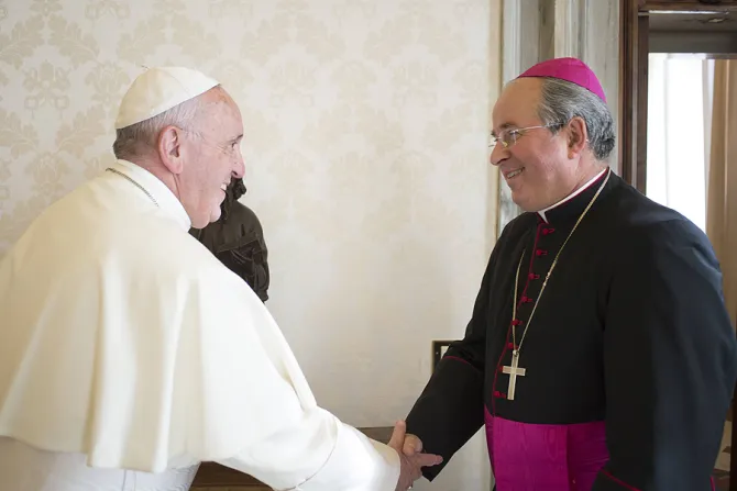 Pope Francis meets with Mgr Ivan Jurkovic at Vatican City Nov 13 2015 Credit LOsservatore Romano CNA 11 13 15