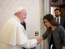 Pope Francis meets with Nobel Peace prize winner Nadia Murad Dec. 20, 2018. 