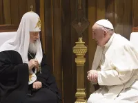 Pope Francis meets with Patriarch Kirill in Havana, Cuba, Feb. 12, 2016.