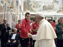 Pope Francis meets with Special Olympics athletes at the Vatican, Oct. 13, 2017. 