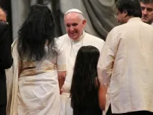 Pope Francis meets with Sri Lankan pilgrims at the Vatican on Feb. 8, 2014. 