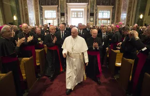 Pope Francis meets with the United States bishops at St. Matthew's Cathedral in Washington, D.C., Sept. 23, 2015.   L'Osservatore Romano.