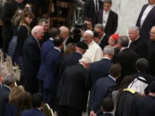 Pope Francis meets with U.S. Vice President Joe Biden and other participants in the Cellular Horizons conference at the Vatican April 29, 2016. 