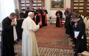 Pope Francis meets at the Vatican with a delegation from the Diocese of Ahiara, June 8, 2017.   L'Osservatore Romano.