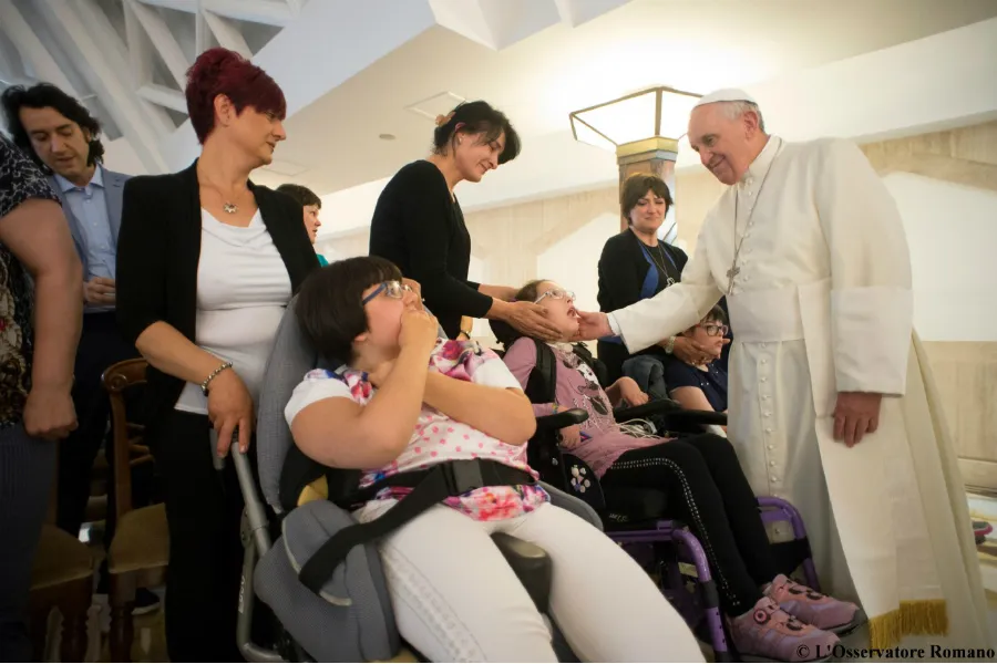 Pope Francis meets with a group of 20 children with disabilities May 29, 2015 in the Santa Marta house. ?w=200&h=150