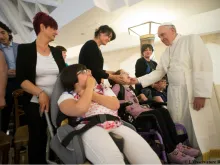Pope Francis meets with a group of 20 children with disabilities May 29, 2015 in the Santa Marta house. 
