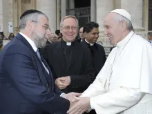 Pope Francis greets a rabbi at the General Audience in St. Peter's Square, Oct. 28, 2015. 