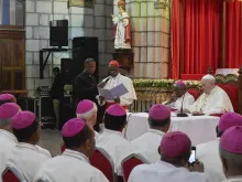 Pope Francis meets with bishops in Madagascar Sept. 7, 2019.
