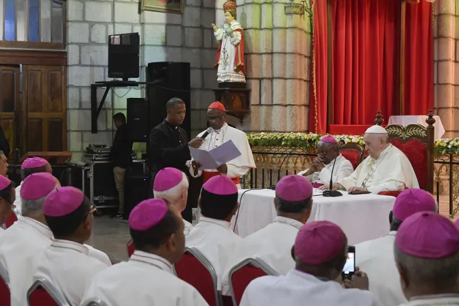 Pope Francis meets with bishops in Madagascar Sept 7 2019 Credit Vatican Media