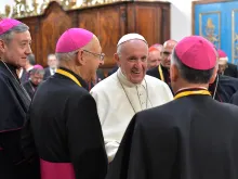 Pope Francis meets with the Chilean bishops in the sacristy of the Santiago Metropolitan Cathedral, Jan. 16, 2018. 