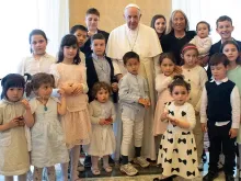 Pope Francis meets with children of the Hospital of the Innocents Institute of Florence at the Vatican's Consistory Hall, May 24, 2019. 