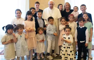 Pope Francis meets with children of the Hospital of the Innocents Institute of Florence at the Vatican's Consistory Hall, May 24, 2019.   Vatican Media.