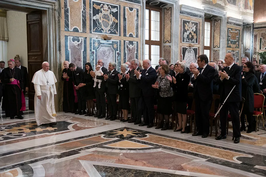 Pope Francis meets with members of the Order of the Holy Sepulchre in the Vatican's Clementine Hall, Nov. 16, 2018. ?w=200&h=150