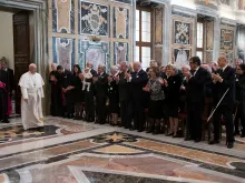 Pope Francis meets with members of the Order of the Holy Sepulchre in the Vatican's Clementine Hall, Nov. 16, 2018. 