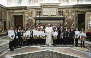 Pope Francis meets with members of the Vatican's annual charity concert in Vatican City on Dec. 15, 2017.   L'Osservatore Romano.