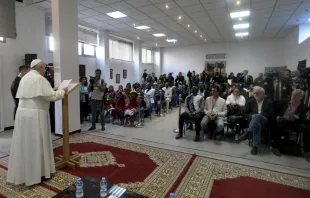 Pope Francis meets with migrants at the Archdiocese of Rabat’s Caritas premises, March 30, 2019.   Vatican Media.