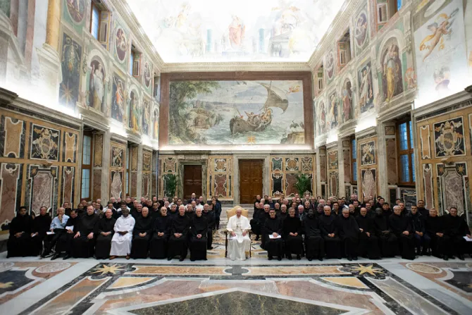 Pope Francis meets with participants in the general chapter of the Brothers Hospitallers of Saint John of God in the Vaticans Clementine Hall Feb 1 2019 Credit Vatican Media CNA