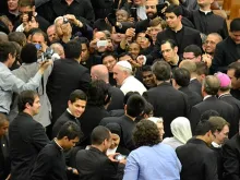 Pope Francis meets with seminarians from the Pontifical Roman universities on May 12, 2014. 