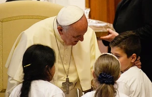 Pope Francis meets with students in Paul VI audience hall on May 31, 2014.   Daniel Ibáñez/CNA.