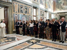 Pope Francis meets with students of the Chartreux Institute in the Vatican's Clementine Hall, Oct. 19, 2017. 