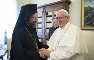 Pope Francis meets with the Delegation of the Ecumenical Patriarchate of Constantinople in Vatican City on June 27, 2017.   L'Osservatore Romano/CNA.