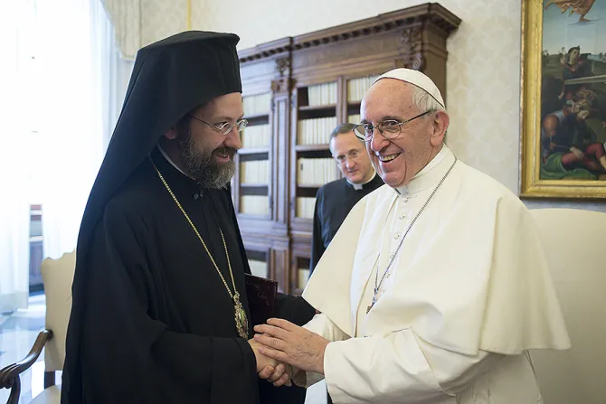 Pope Francis meets with the Delegation of the Ecumenical Patriarchate of Constantinople in Vatican City on June 27 2017 Credit LOsservatore Romano CNA