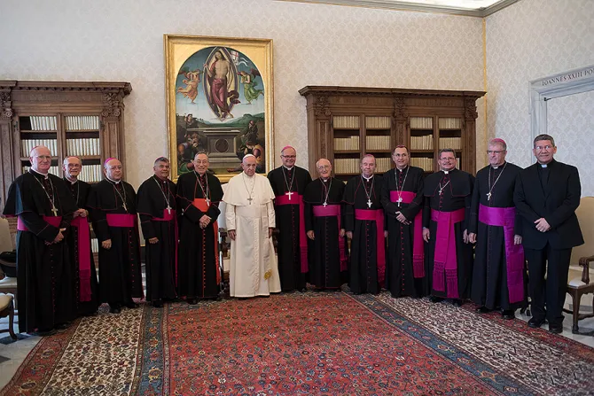 Pope Francis meets with the Episcopal Conference of Honduras in Vatican City on Sept 4 2017 Credit LOsservatore Romano CNA