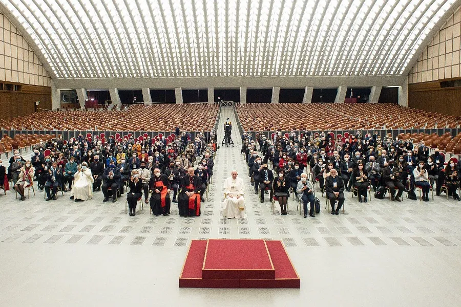 Pope Francis meets with the Focolare Movement Feb. 6, 2021. Credit: Vatican Media.?w=200&h=150