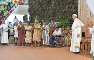 Pope Francis meets with the Peoples of the Amazon in Puerto Maldonado on January 19, 2018.   Vatican Media.