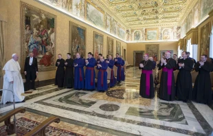 Pope Francis meets with the Pontifical Scots College in 2016.   Vatican News.