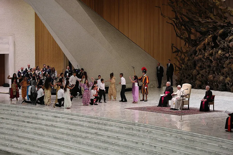 Pope Francis meets with the Romani people of Rome in the Vatican's Paul VI Hall, Oct. 26, 2015. ?w=200&h=150