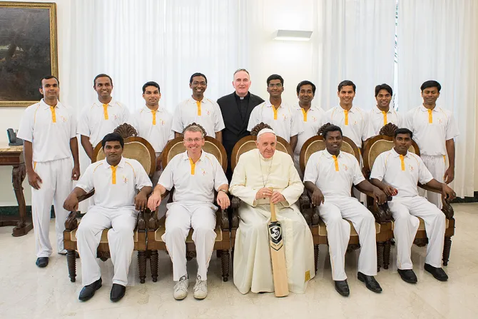 Pope Francis meets with the St Peters Cricket Club in Vatican City on September 9 2014 Credit LOsservatore Romano CNA 4 22 16