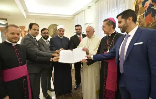 Pope Francis meets with the Superior Committee for achieving the objectives contained in the Document on Human Fraternity at the Vatican, Sept. 11, 2019.   Vatican Media.