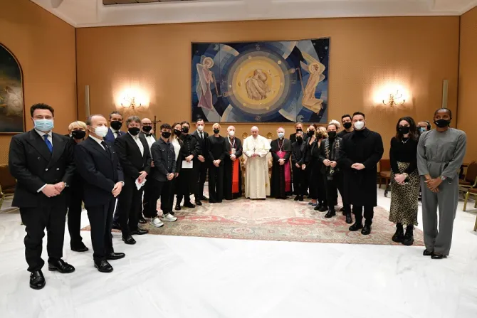 Pope Francis meets with the artists of the Christmas Concert Dec 12 2020 Credit Vatican Media