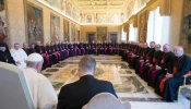 Pope Francis receives the bishops of England and Wales for their ad limina visit at the Vatican, Sept. 28, 2018.