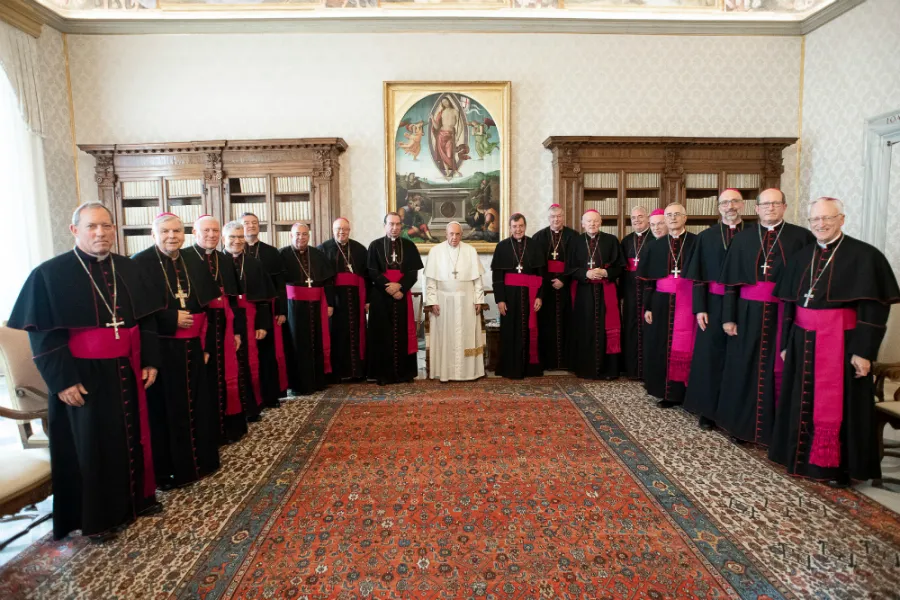 Pope Francis meets with the bishops of the USCCB's Region VI, from Ohio and Michigan, at the Vatican, Dec. 10, 2019. ?w=200&h=150