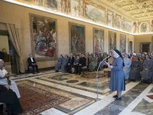 Pope Francis meets with the general chapter of the Little Missionary Sisters of Charity at the Vatican's Consistory Hall, May 26, 2017. 