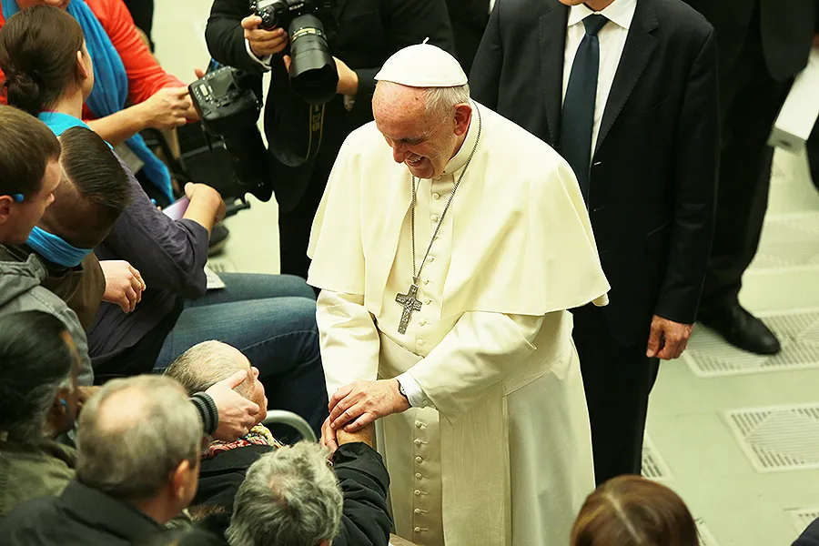 Pope Francis meets with participants in the Jubilee for Socially Excluded People at the Vatican's Paul VI Hall, Nov. 11, 2016. ?w=200&h=150
